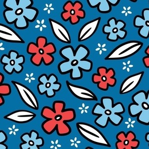 Red White and Blue Forget-Me-Nots on Blue (Large Scale)