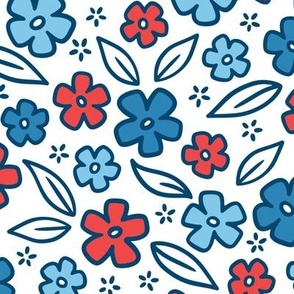 Red White and Blue Forget-Me-Nots on White (Large Scale)