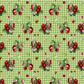 Strawberries on grass green gingham