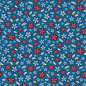 Red White and Blue Forget-Me-Nots on Blue (Small Scale)