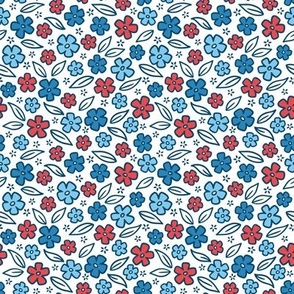 Red White and Blue Forget-Me-Nots on White (Small Scale)