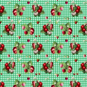 Strawberries on green gingham