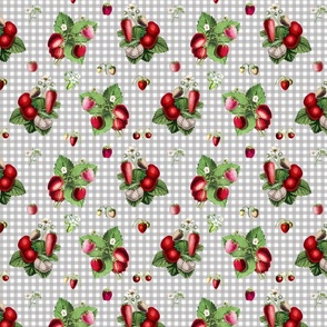 Strawberries on grey gingham