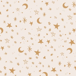 Stardust neutral gold brown stars and moons Large Scale by Jac Slade