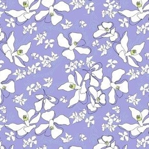 (S) White hand-drawn flowers whimsical on Lilac
