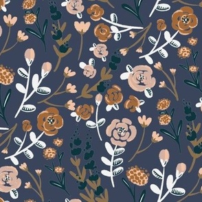 Small Busy Flowers Dark Indigo Blue