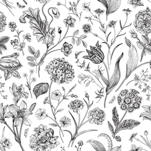 Floral garden, a classic black and white, large scale