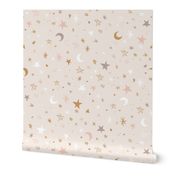 Stardust neutral gold white stars and moons Large Scale by Jac Slade