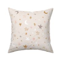 Stardust neutral gold white stars and moons Large Scale by Jac Slade