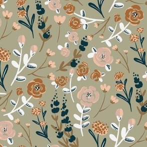 Small Busy Flowers Taupe and Pastels