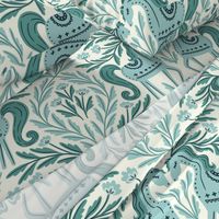 Folk Horses Damask | Jumbo Scale | Blue Teal Horse