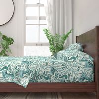 Folk Horses Damask | Jumbo Scale | Blue Teal Horse