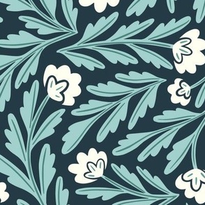 Isabel Flowing Floral | Large Scale | Navy Blue Flowers