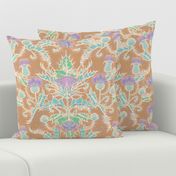 Pastel Rustic bohemian thistle damask with moths and caterpillars TAN