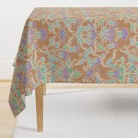 Pastel Rustic bohemian thistle damask with moths and caterpillars TAN