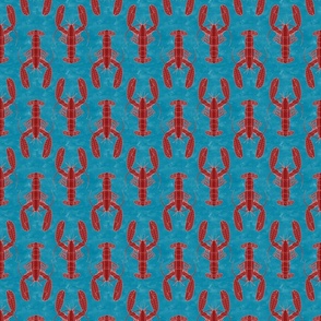 Tribal Lobster Red on Blue Nautical