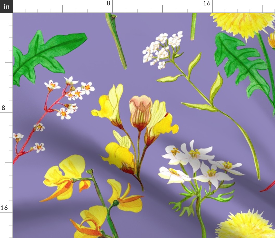 Spring Flowers on purple, Jumbo, Large Scale, 20-inch repeat