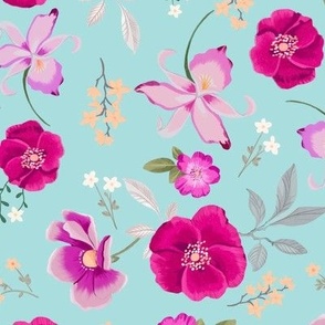 Magenta turquoise floral pattern