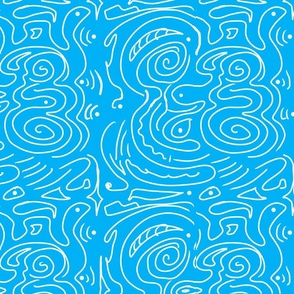 Abstract White Wavy Lines on Aqua - large