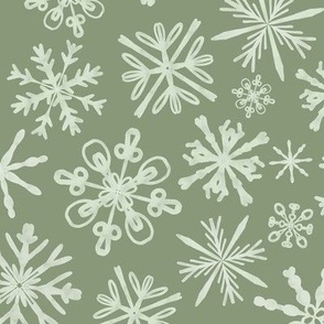 Snow flakes on sage green