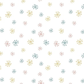Star Floral Doodle in Peachy Pink, Gold and Seafoam on White