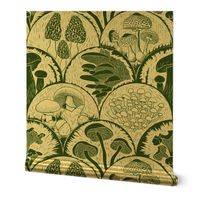 Woodland Botanical Edible Mushroom scallop Block Print Forest Green
