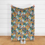 gingham flowers - big scale - navy