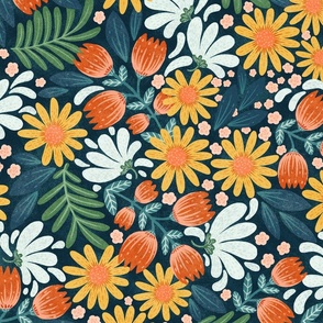 flowers (mid scale) garden party - navy