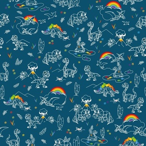 Cute origami dinosaurs and rainbows pattern