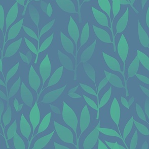 Emerald Whisper - Gentle Leaves on Twilight Blue - Soothing Botanical Print for Tranquil Home Decor & Fashion
