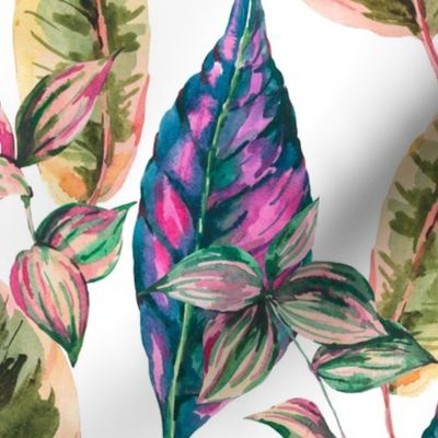 Watercolor tropical leaves