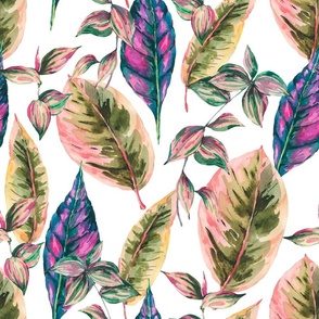 Watercolor tropical leaves