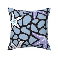 Sea Stars Coastal Beach Ocean Starfish - Petal Coordinates Lilac Purple and Sky Blue with Turquoise Black White - LARGE Scale - UnBlink Studio by Jackie Tahara