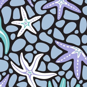 Sea Stars Coastal Beach Ocean Starfish - Petal Coordinates Lilac Purple and Sky Blue with Turquoise Black White - LARGE Scale - UnBlink Studio by Jackie Tahara