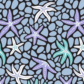 Sea Stars Coastal Beach Ocean Starfish - Petal Coordinates Lilac Purple and Sky Blue with Turquoise Black White - MEDIUM Scale - UnBlink Studio by Jackie Tahara