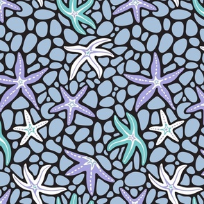 Sea Stars Coastal Beach Ocean Starfish - Petal Coordinates Lilac Purple Sky Blue with Turquoise Black White - SMALL Scale - UnBlink Studio by Jackie Tahara