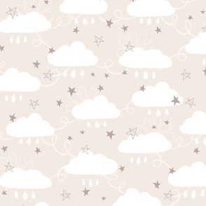 Sweet Dreams clouds and stars neutral brown Large Scale by Jac Slade