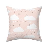 Sweet Dreams clouds and stars pastel pink and brown Large Scale by Jac Slade