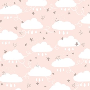 Sweet Dreams clouds and stars pastel pink and brown Large Scale by Jac Slade