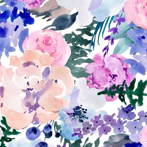 Abstract watercolor purple flowers
