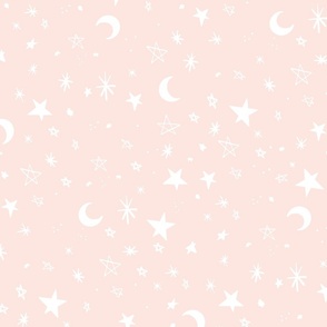 Stardust pink white stars and moons Large Scale by Jac Slade