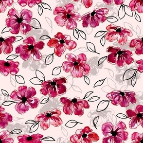 Hand Painted Flowers in Bold Pinks