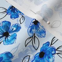 Hand Painted Flowers in Bold Blues