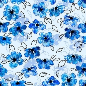 Hand Painted Flowers in Bold Blues