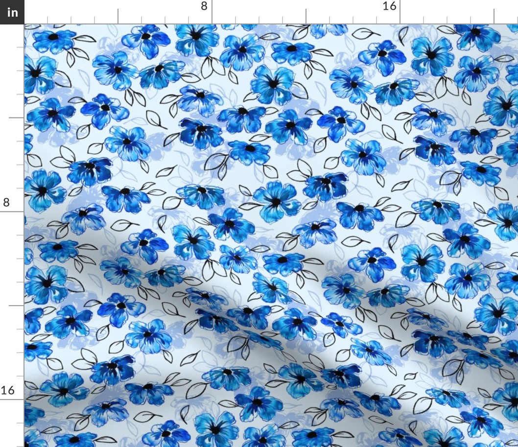 Hand Painted Flowers in Bold Blues