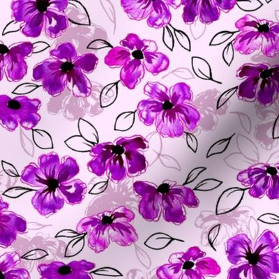 Hand Painted Flowers in Purples