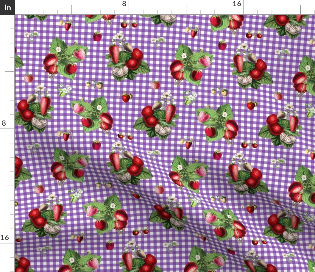 Strawberries on purple gingham