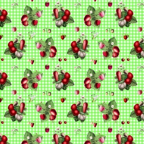 Strawberries on spring green gingham