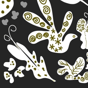 Abstract birds with butterflies at spring garden pattern With charcoal background 