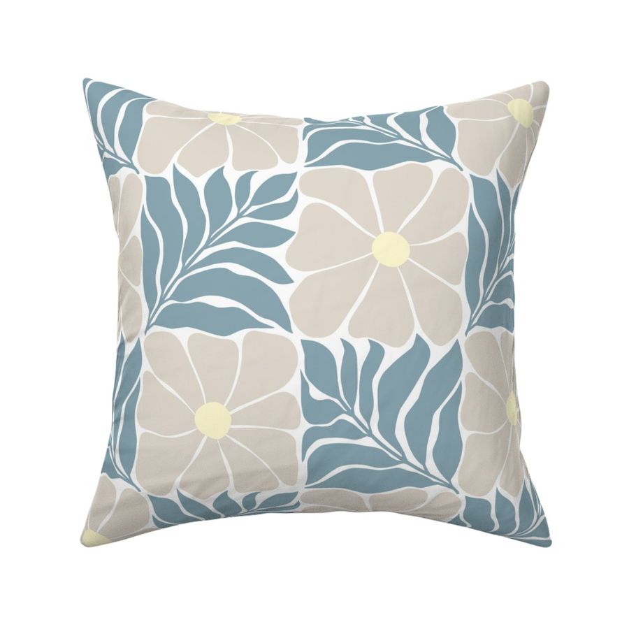 In Bloom Leaves and flowers in light blue and light brown beige